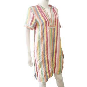 J CREW Rainbow Striped Cotton Linen Pocket Shirt Shift Dress, S